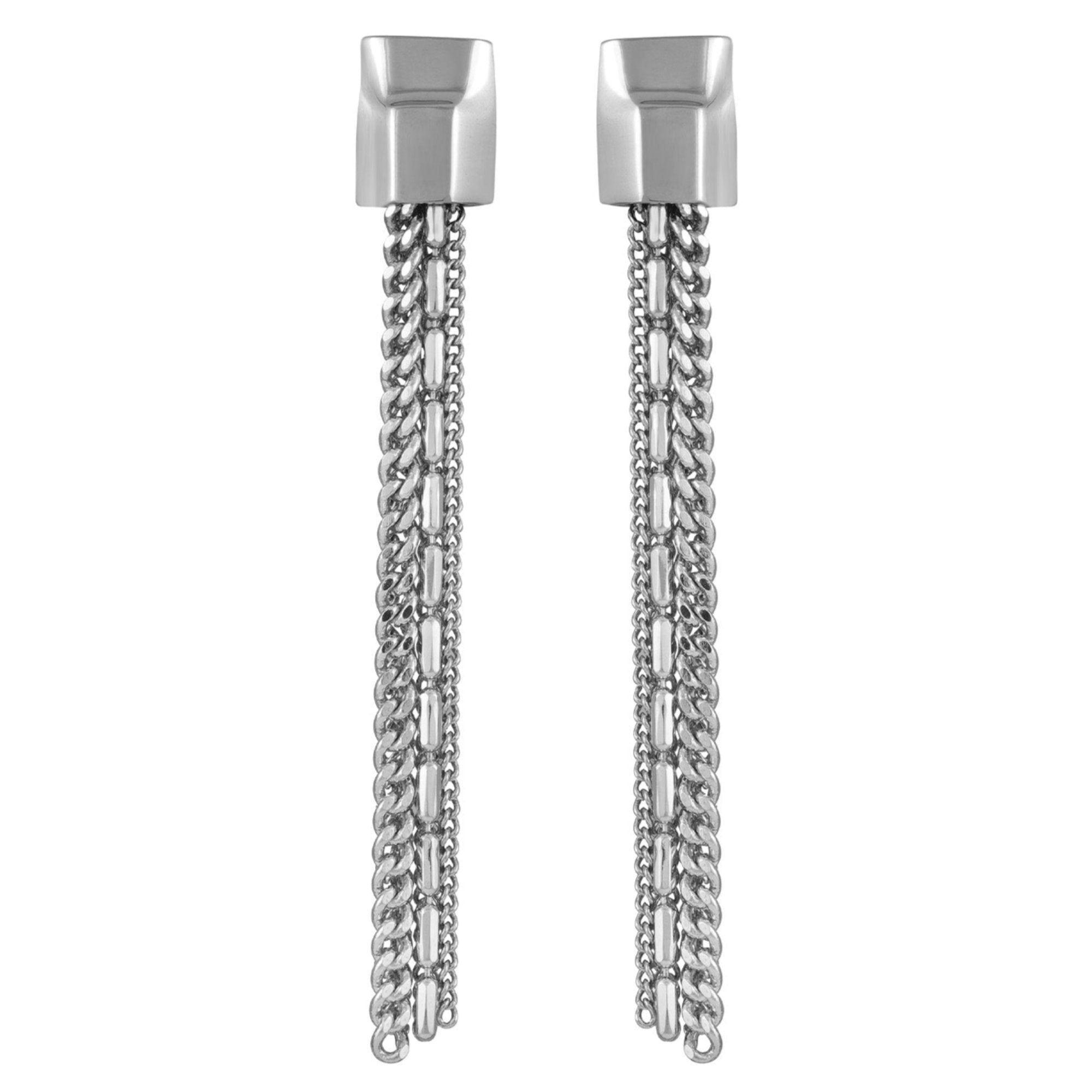 Silver Chain Tassel Drop Earrings | Mixed Linear Dangle Design