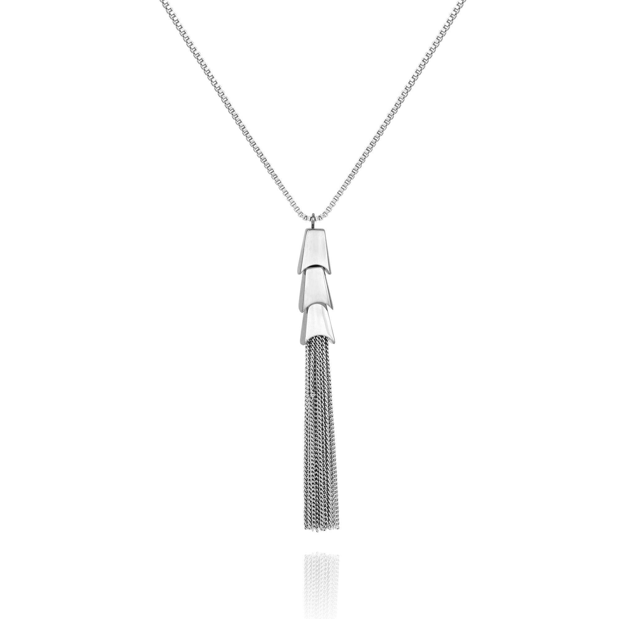Silver-Toned Tassel Pendant Necklace | Statement Jewelry