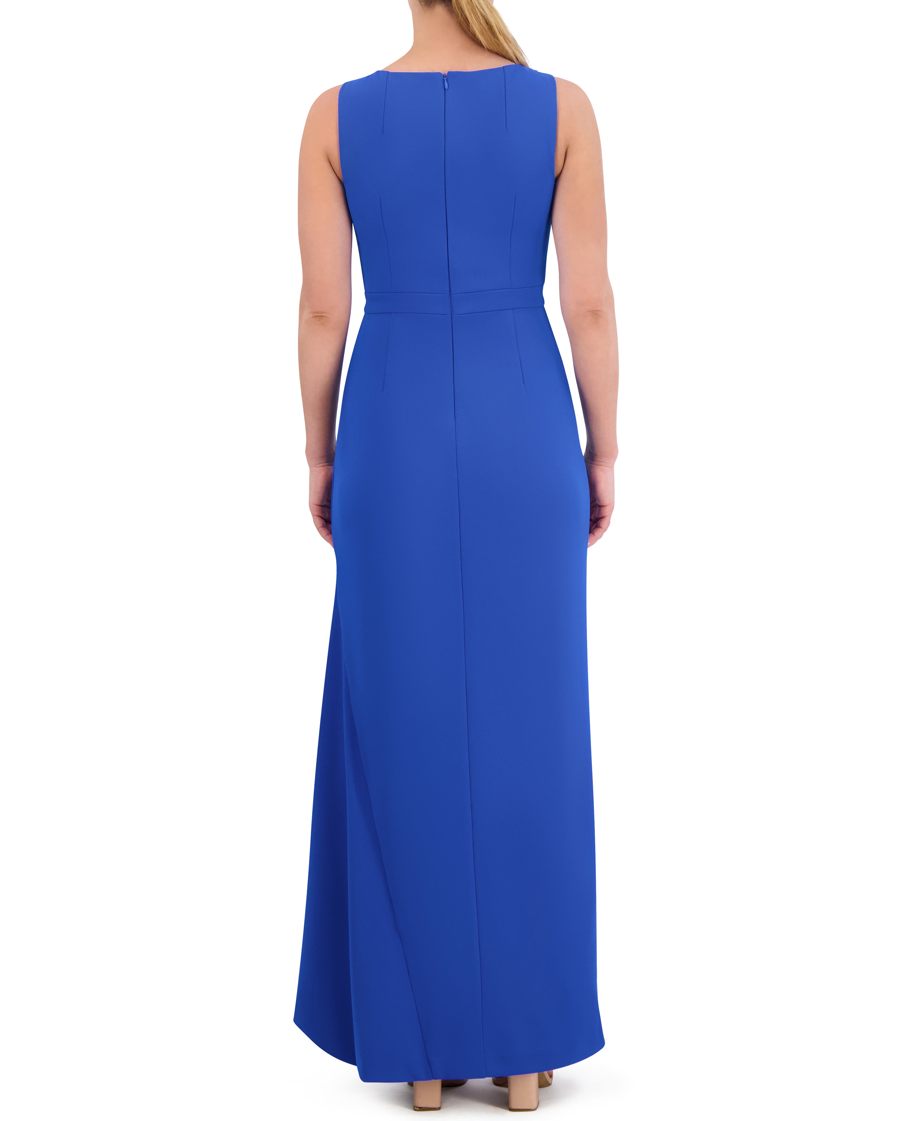 Ruffled Asymmetric Hem Gown with Satin Lining | Sleeveless Evening Dress
