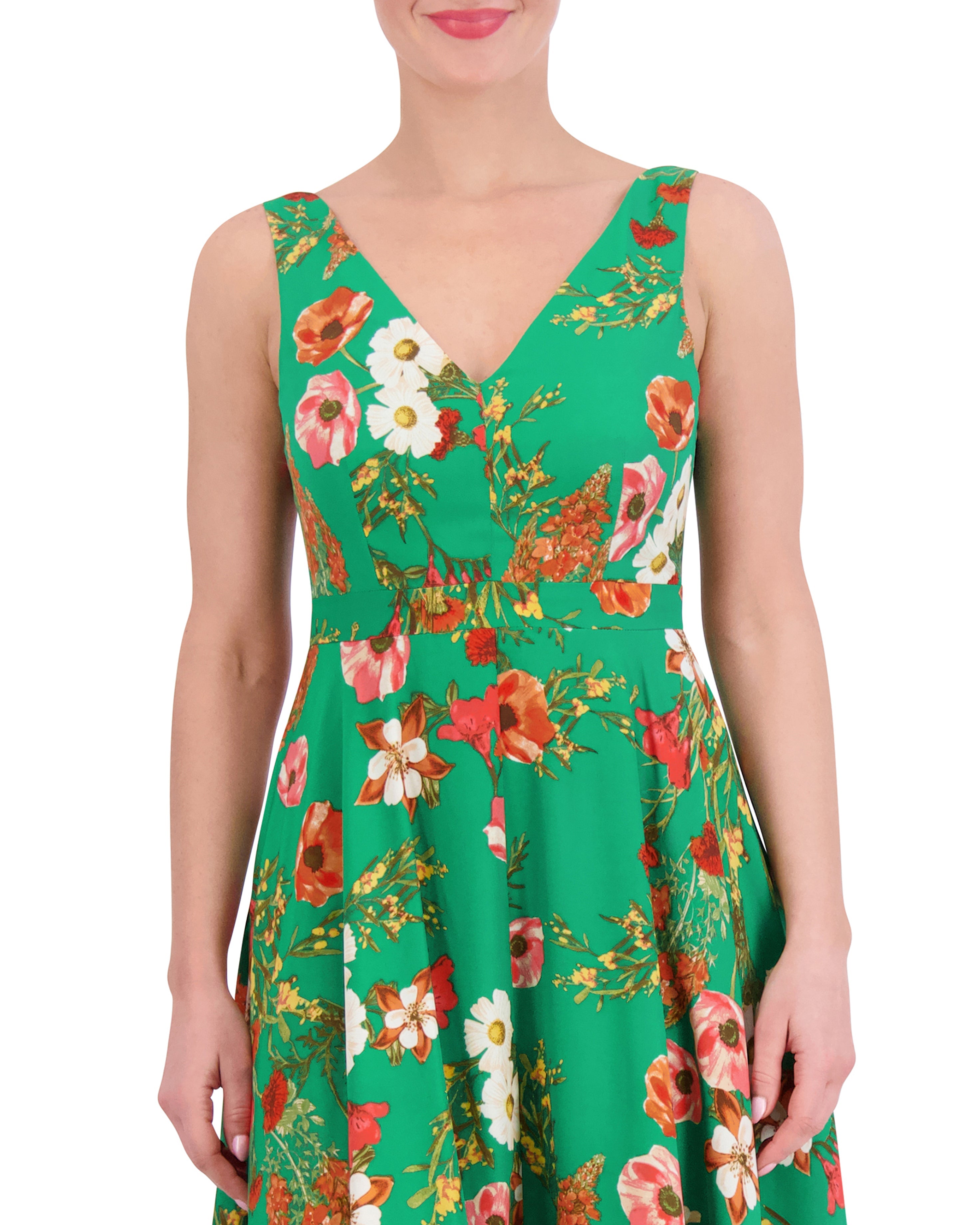 Floral-Print Handkerchief-Hem Dress with V Neckline | Sleeveless Summer Dress