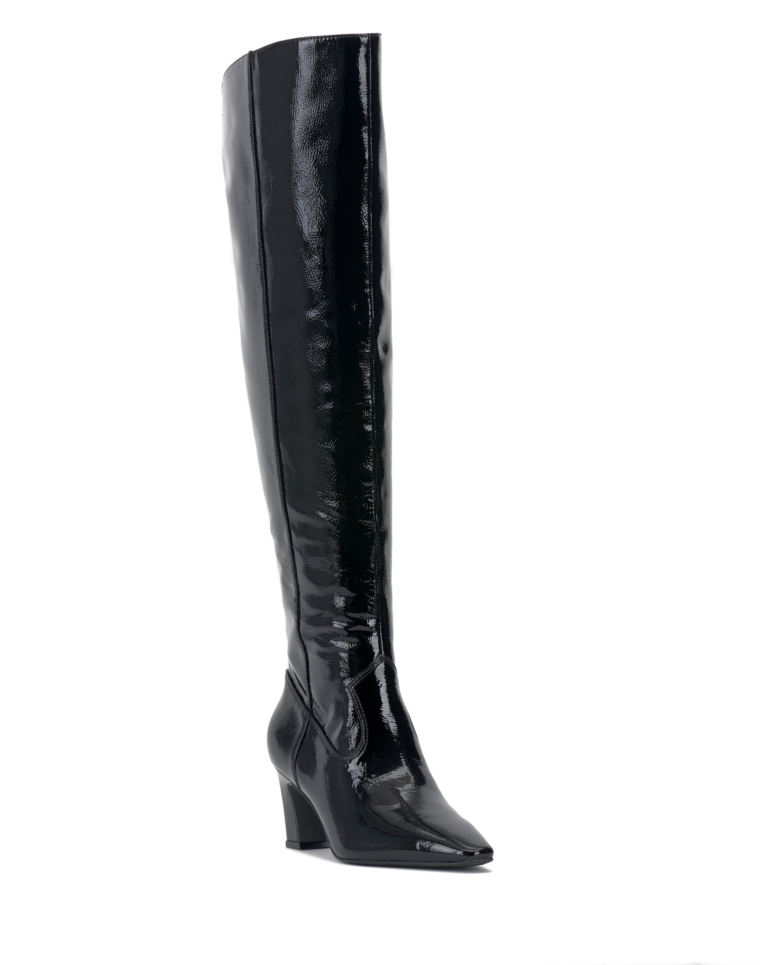 Wide Calf Over the Knee Boots with Pointed Toe & Stacked Heel | Shalie