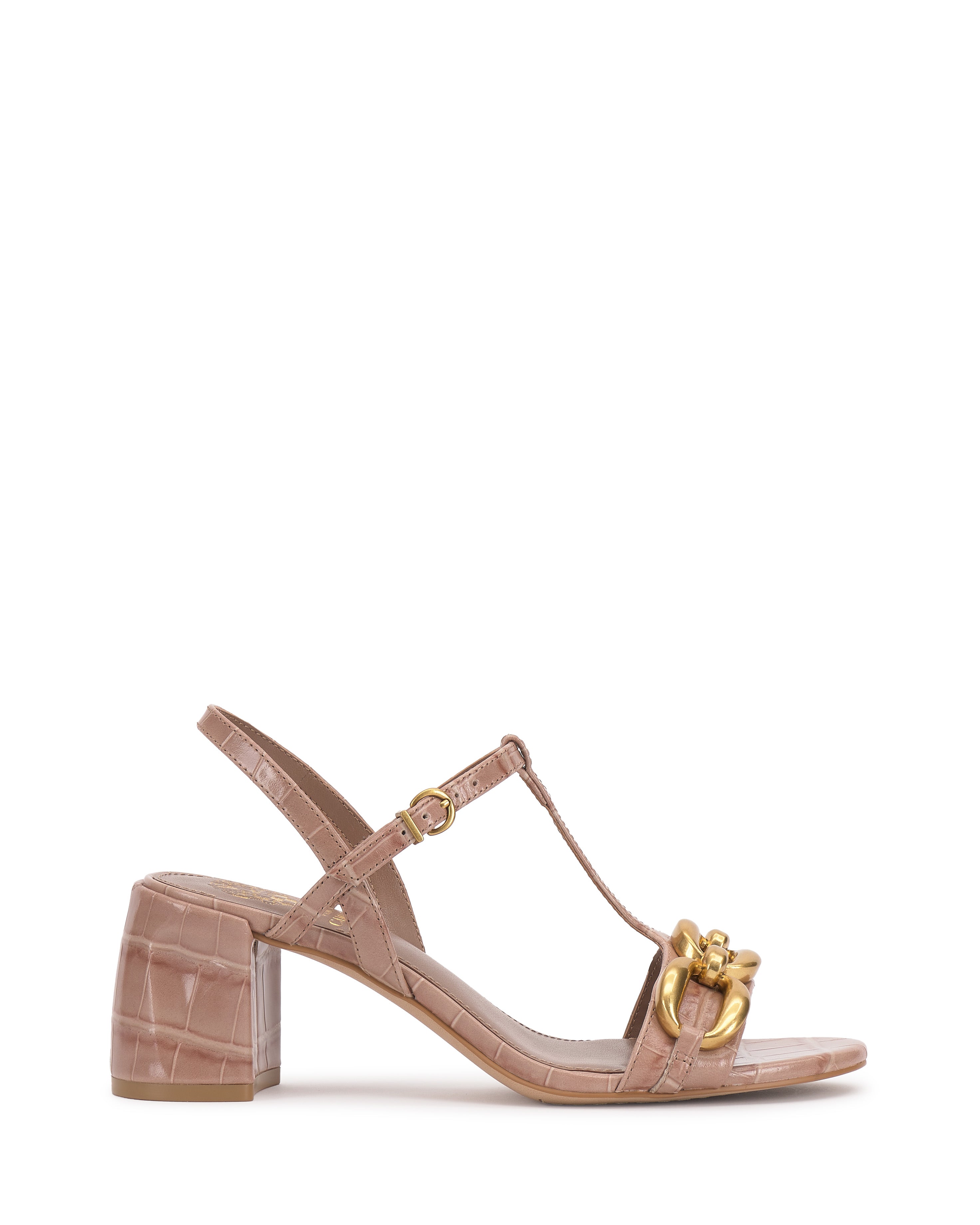 Elegant T-Strap Sandals with Chain Accent & Block Heel | Chirie