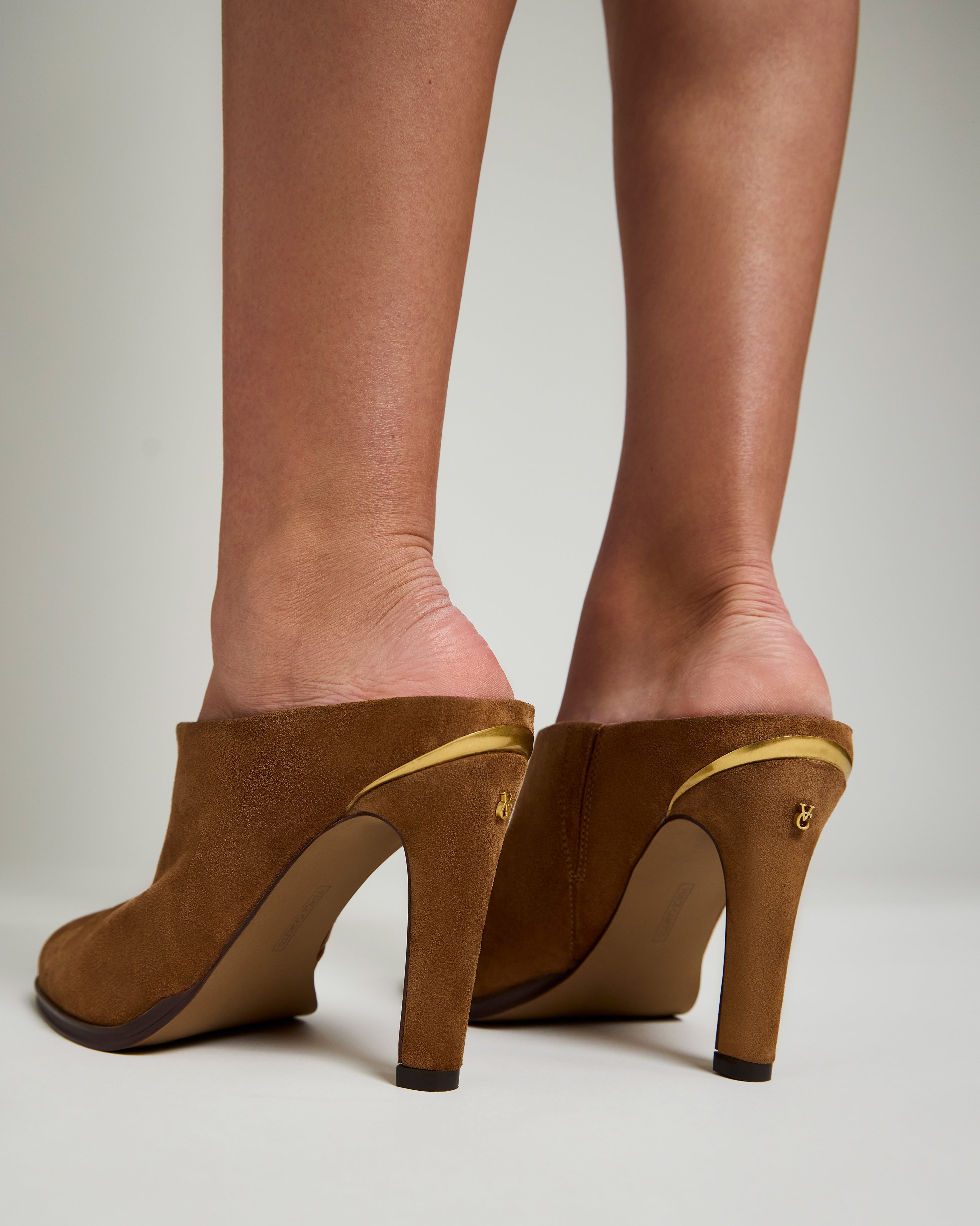 Leather High Heel Mules with Gold Detailing | Solene