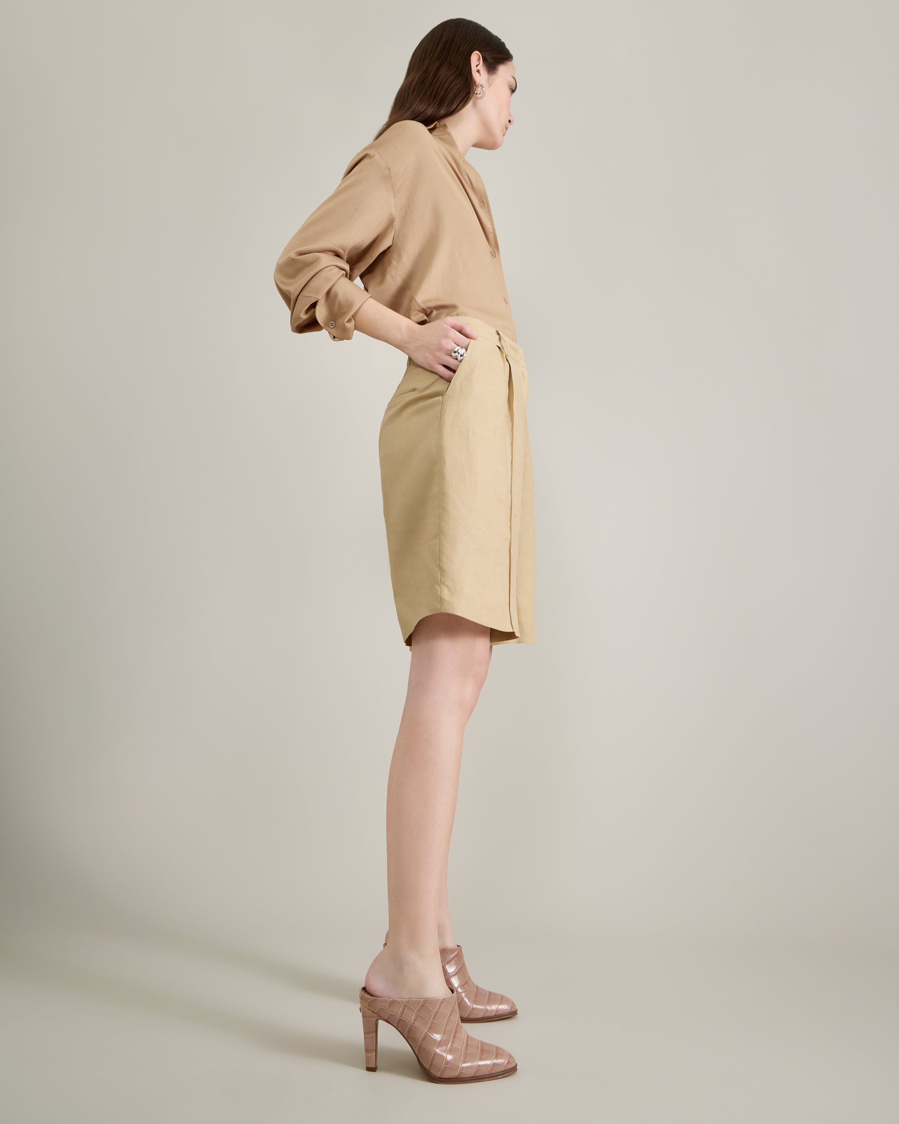 Leather High Heel Mules with Gold Detailing | Solene