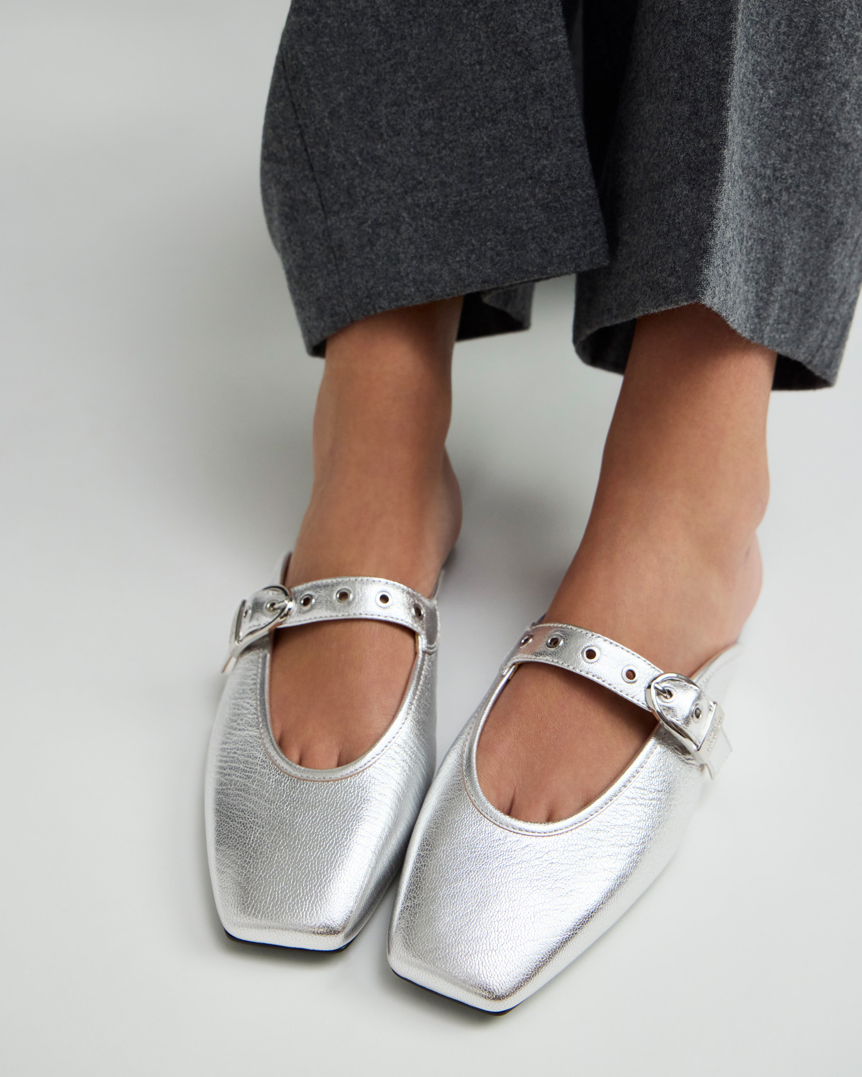 Mary Jane Mules with Square Toe & Grommet Strap | Vaydie