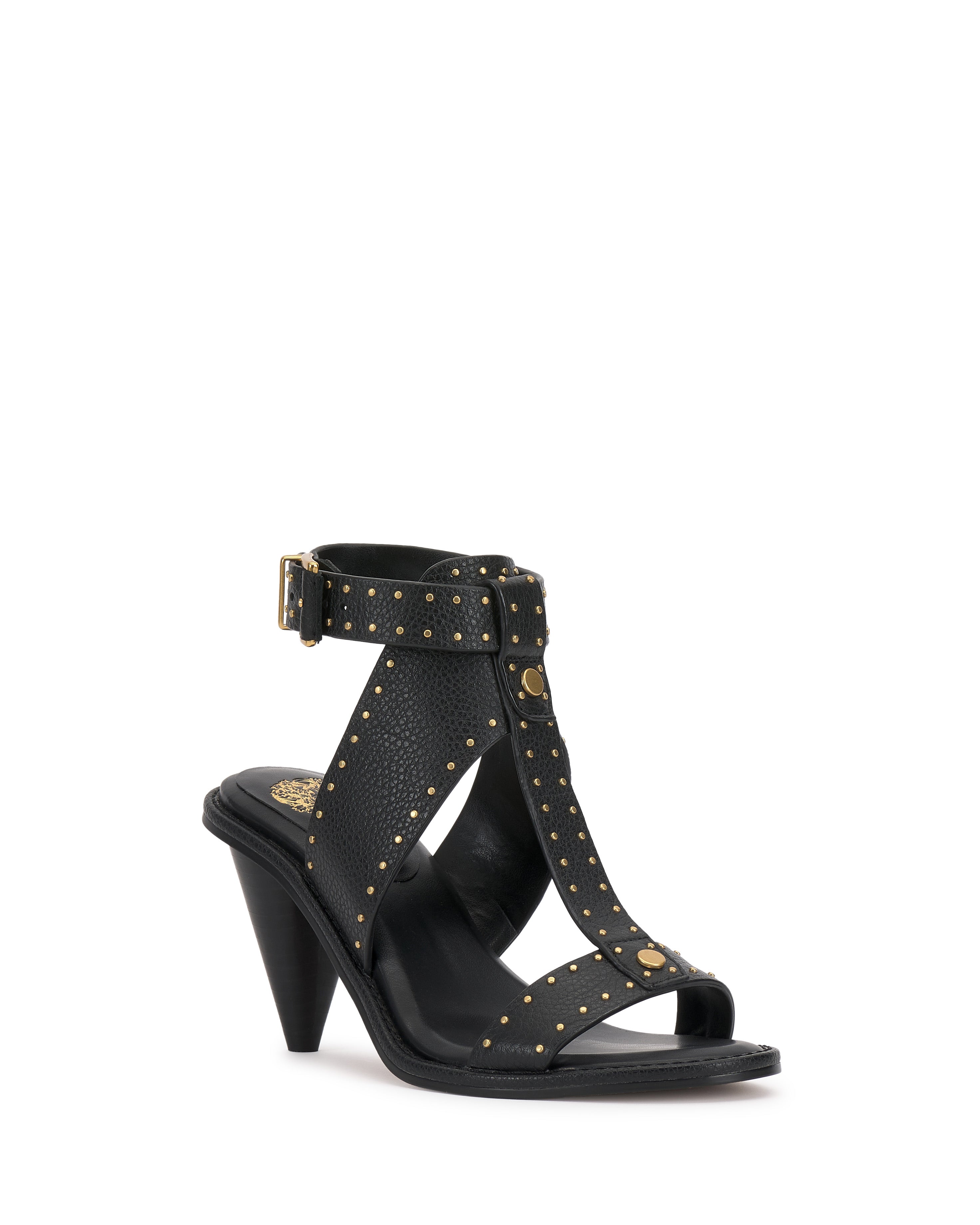 Microstud T-Strap Sandals with Cone Heel | Faunie