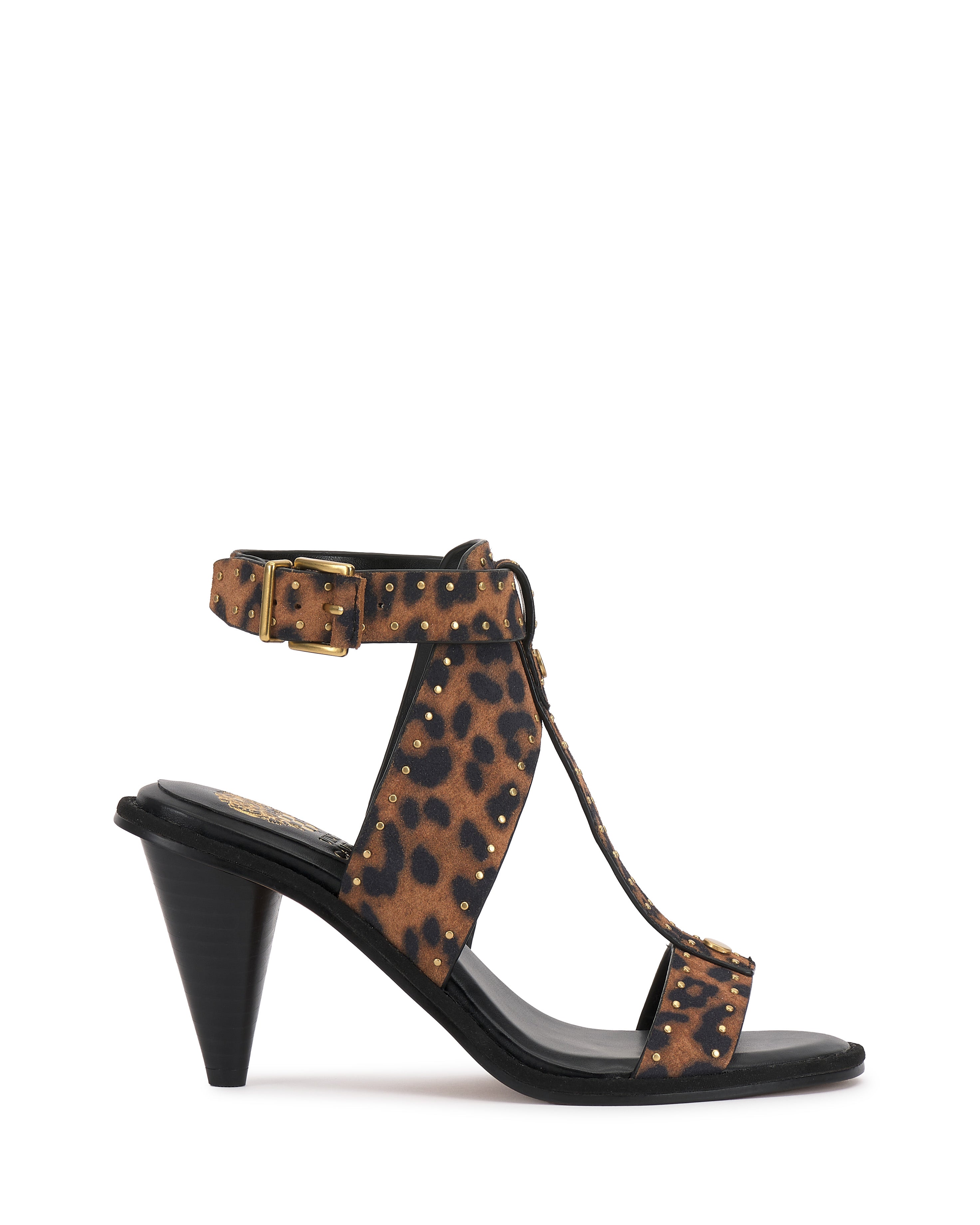Microstud T-Strap Sandals with Cone Heel | Faunie