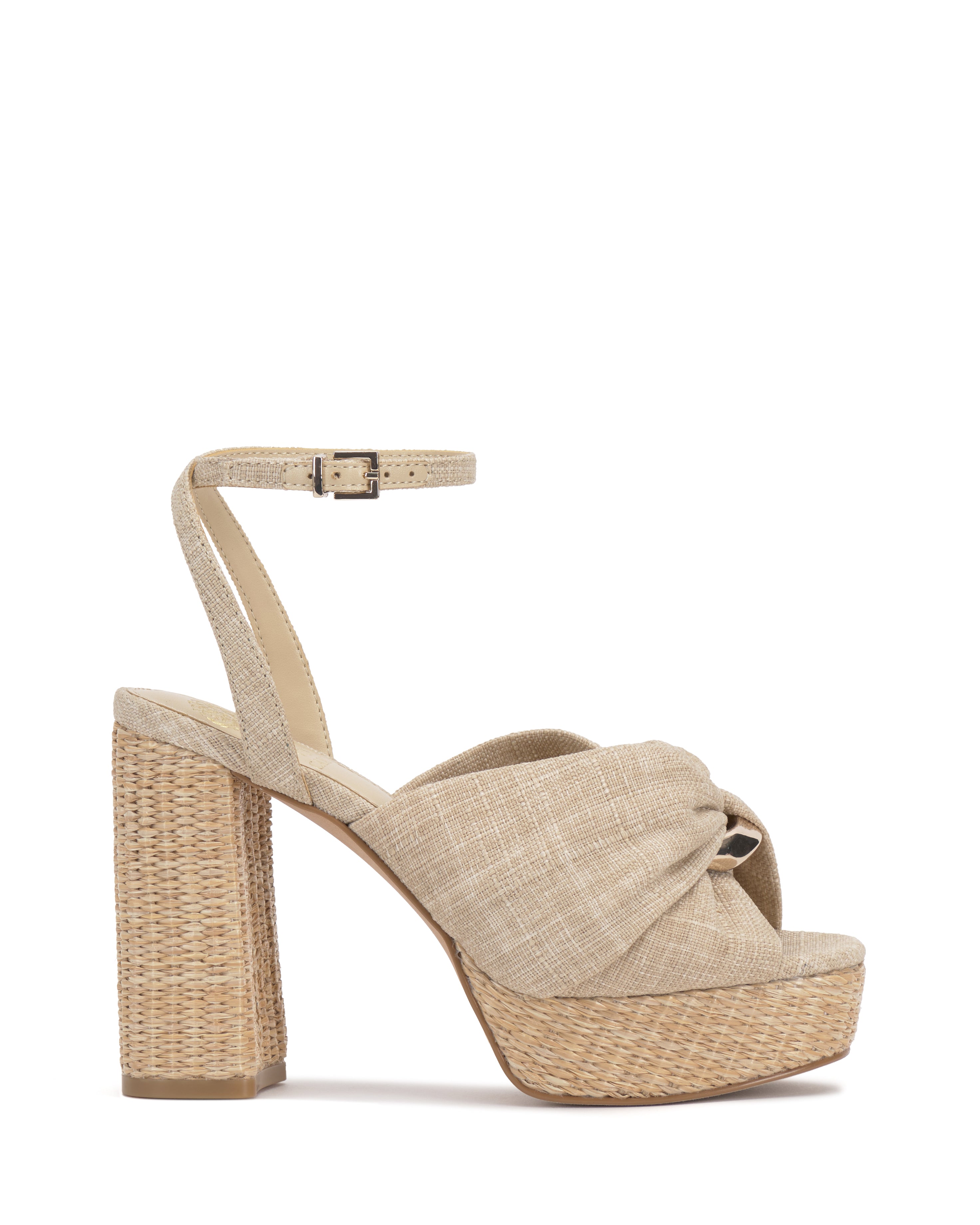 Phebie Platform Sandals with Block Heel & Ankle Strap | Gold Accent