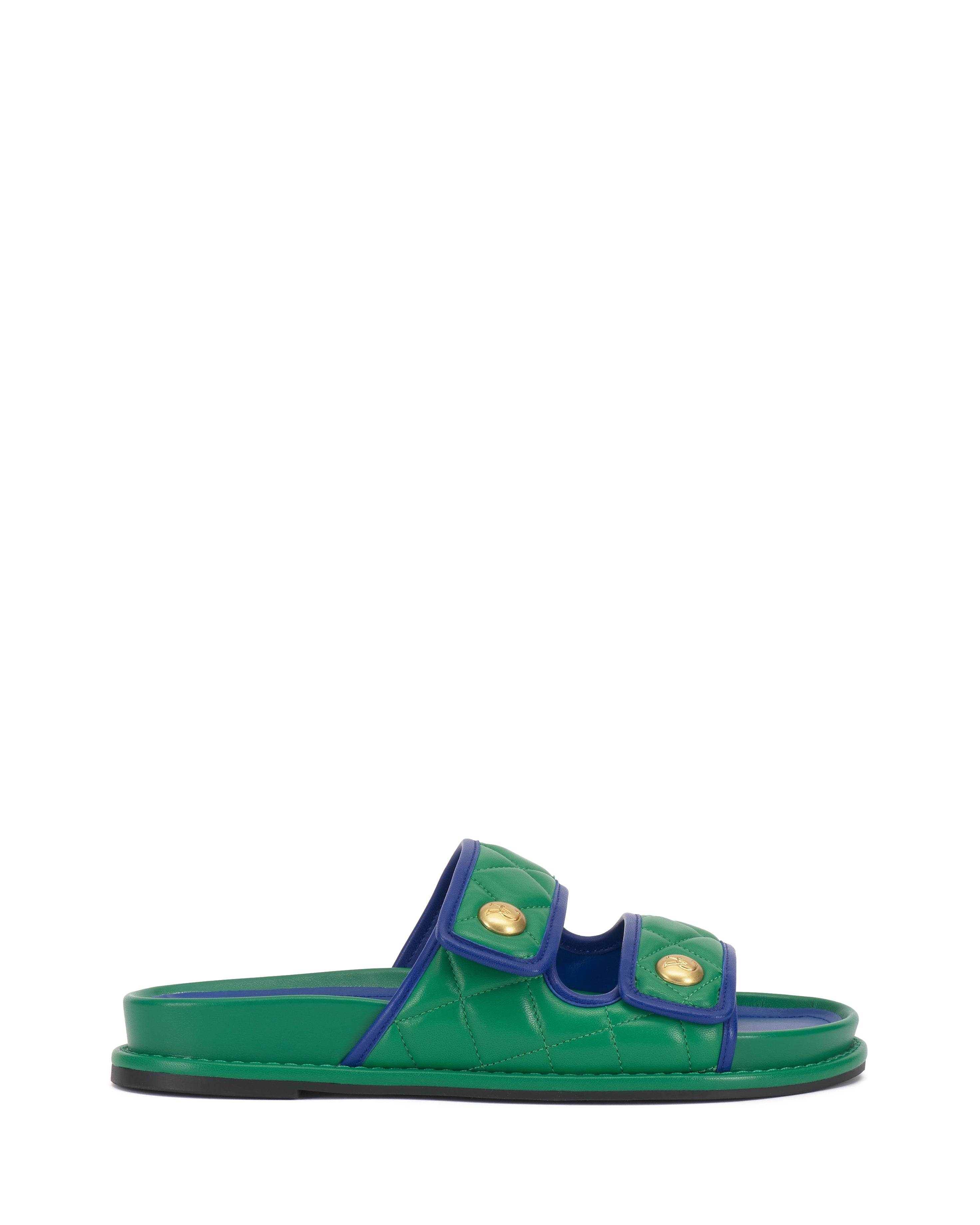Quilted Slide Sandals with Gold-Tone Buttons | Graysin