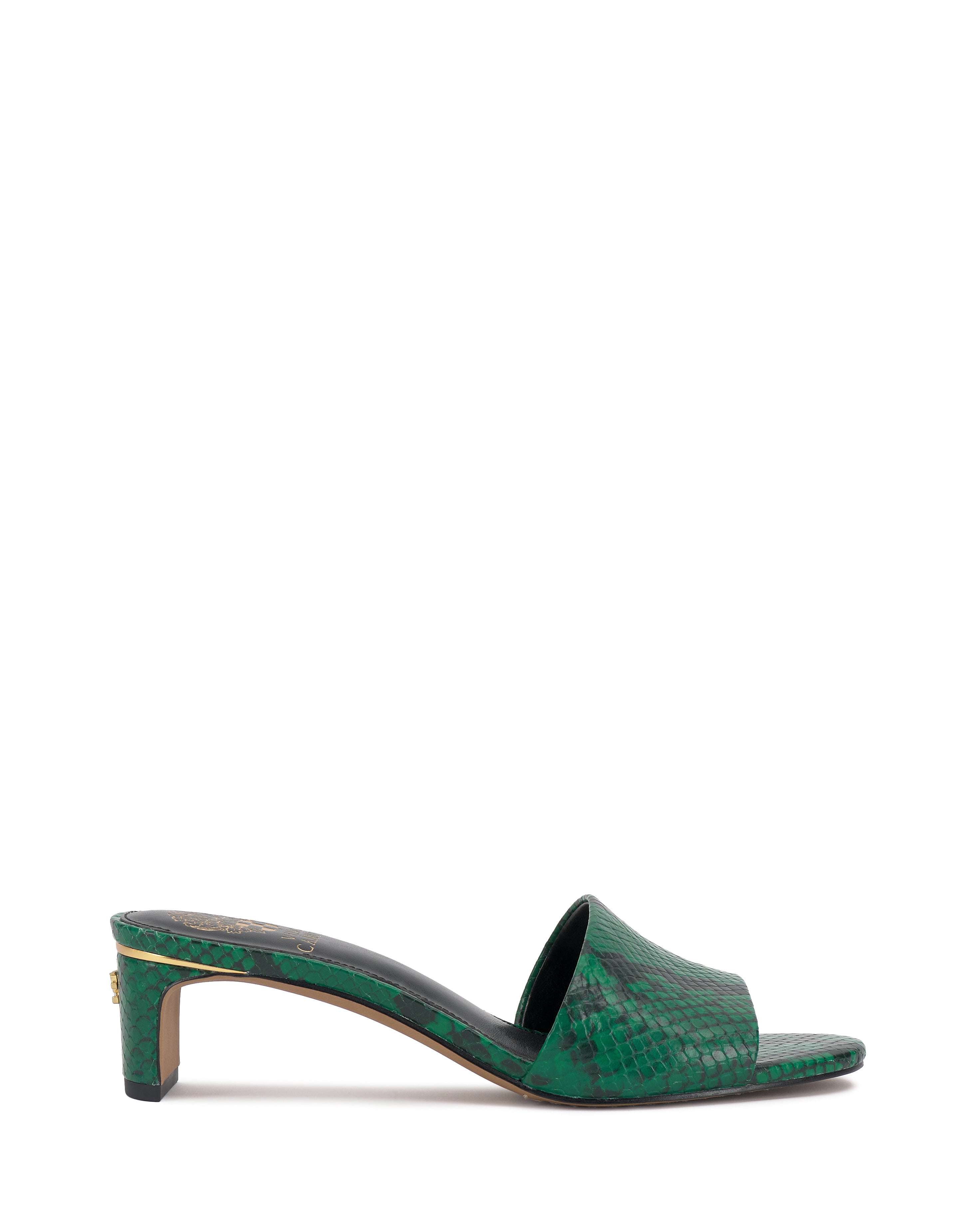Linanna Mule Sandal with Block Kitten Heel & Gold Accent | Effortless Style