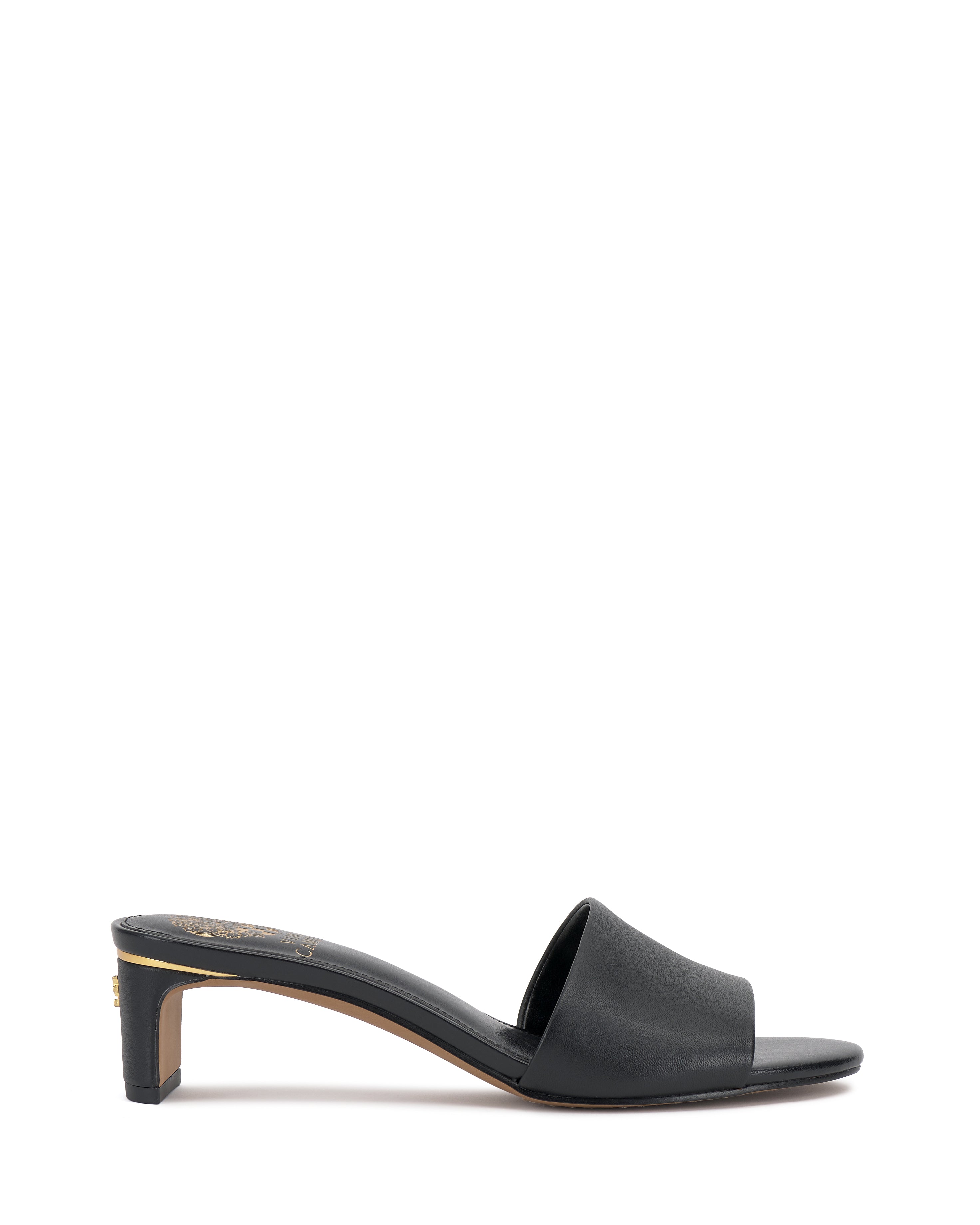 Linanna Mule Sandal with Block Kitten Heel & Gold Accent | Effortless Style