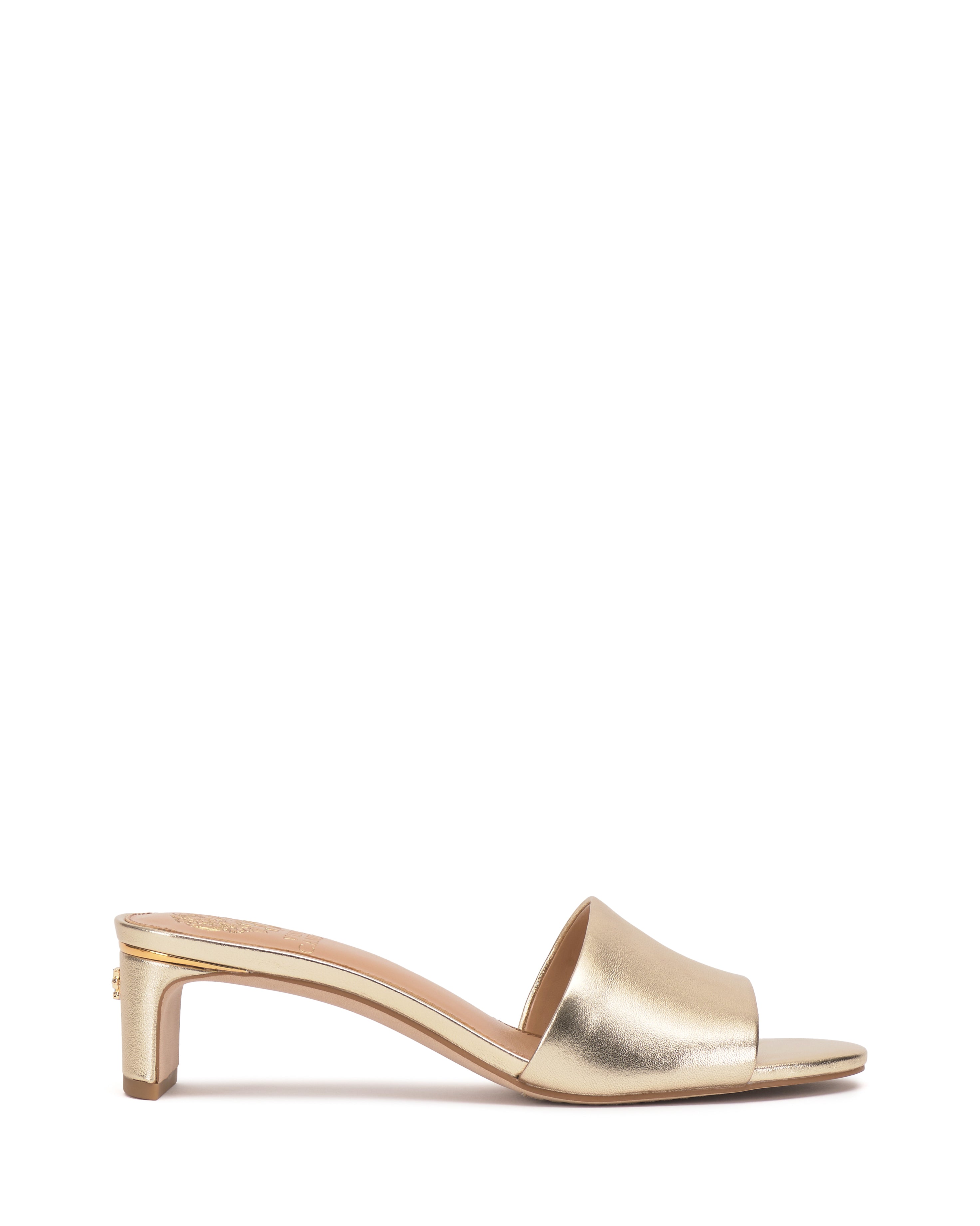 Linanna Mule Sandal with Block Kitten Heel & Gold Accent | Effortless Style
